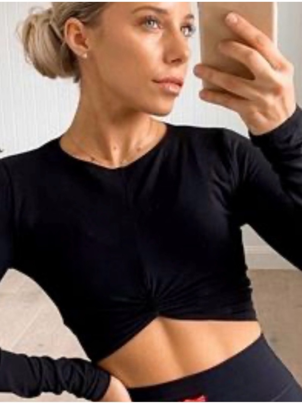 Sarah’s Day x white fox active Twist-Front Long Sleeve Top — Black & White S